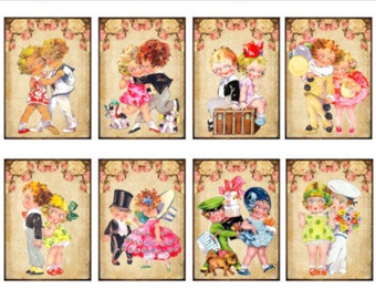 8 Vintage Grunge Little Boy and Girl Sheet ATC ACEO / Retro Children Digital Collage Sheet Tags Imágenes—Printable Ephemera