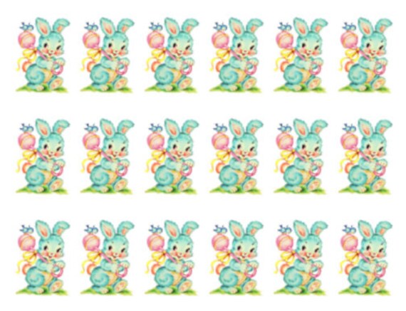Vintage Image Retro Nursery Baby Bunny Rattle Transfers Waterslide