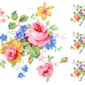 Vintage Image Shabby Pink Rose Floral Bouquet Transfers Waterslide Decals FL452