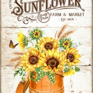 Vintage Image Grunge Wood Farmhouse Sunflower, Sugar Bucket, Autumn, Pumpkins, Art Decor, DIY Crafts Sign Print Digital Download