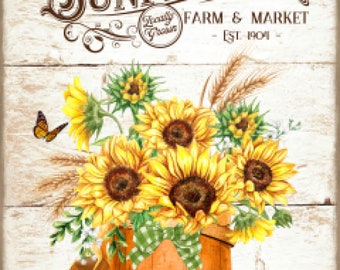 Vintage Image Grunge Wood Farmhouse Sunflower, Sugar Bucket, Autumn, Pumpkins, Art Decor, DIY Crafts Sign Print Digital Download