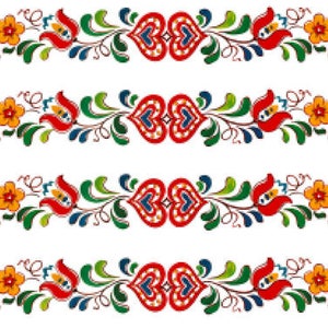 Vintage Image Retro Dutch Folk Art Flowers Hearts Banner Swag Transfers Decals~ FL510