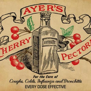 Vintage Grunge Bakgrund Ayers Cherry Pectoral, Medicin, Apotekare, Hostmedicin, Primitiv, DIY Konstskylt och Digitalt Tryck