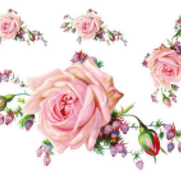 Vintage Victorian Shabby Pink Cabbage Rose Swag Large Furniture To Small Sizes Waterslide Decals FL212