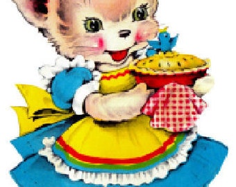 Vintage Shabby Retro Kitchen Baking Kitten Cat Children Images Digital Download — Printable Ephemera
