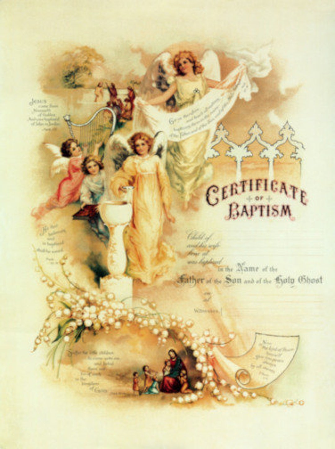 Vintage Baptism Certificate Digital Image Clip Art Cardmaking Mixed ...
