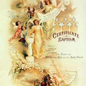 Certificado de Bautismo Vintage Imagen Digital Clip Art Cardmaking Mixed Media Diseño Gráfico Scrapbooking Descarga Digital —Printable Ephemera