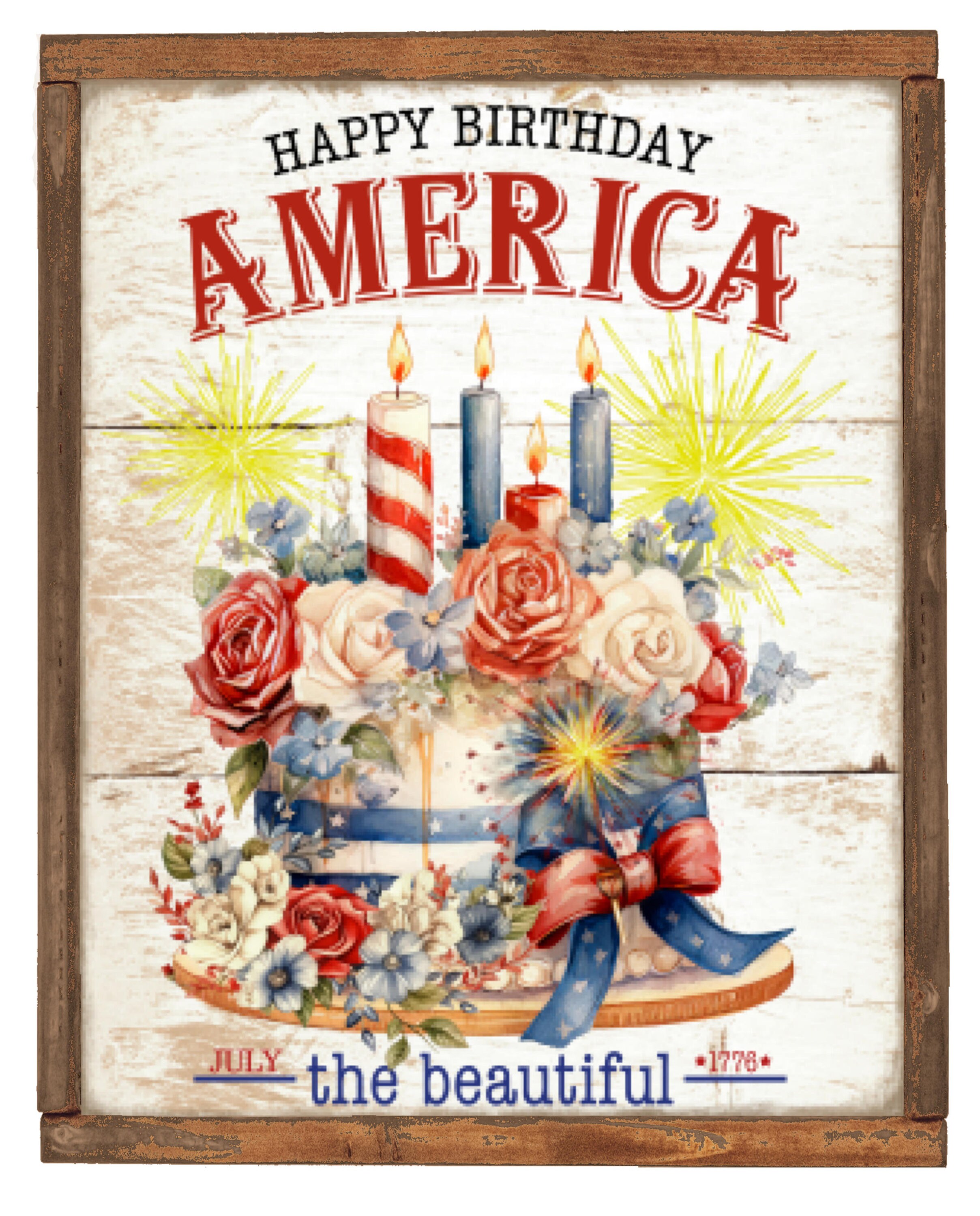 Vintage Grunge Holz Unabhängigkeitstag 4. Juli, Happy Birthday America,  patriotischer Kuchen, Blumen, Rosen, DIY Kunst, Schilder, digitaler  Download - Etsy Österreich, image size:2417x3000