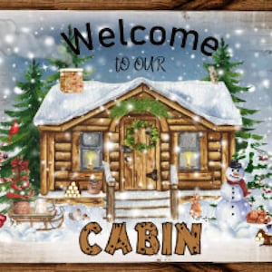 Vintage Grunge on Wood Christmas Cabin Forest Animals Digital Download — Printable Ephemera