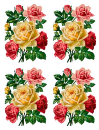 Vintage Image Shabby Pink Yellow Roses Flowers Bouquets