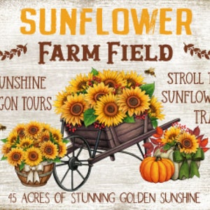 Vintage Grunge Wood Fall Autumn Sunflower Farm Field Art Sign Digital Download — Printable Ephemera