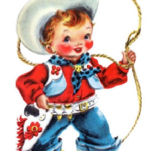 Vintage Image Retro Little Western Cowboy Buckaroo Furniture Transfers Waterslide Decals~ KID479