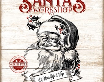 Vintage Grunge Wood Background Santa's Workshop, North Pole, Toys, Farmhouse Art Prints, Vintage Signs, Country Home Decor Digital Download