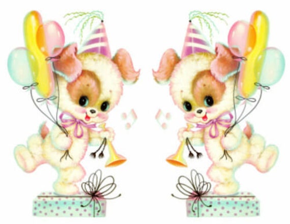 Décalcomanies Vintage Chiot Anniversaire – Waterslide Decals AN516, Reproduction USA