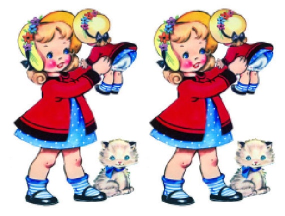 Vintage Image Shabby Retro Little Girl Dolly Transfers Waterslide