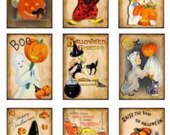 9 Vintage Grunge Halloween Sheet ATC ACEO / Retro Children Digital Collage Sheet Tags Imágenes—Printable Ephemera