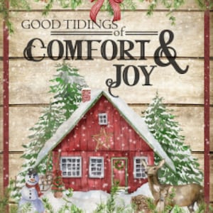 Grunge Wood Background Christmas Cabin, Comfort and Joy, Winter and Snow, Art Sign, Farmhouse Home Decor and Print, Digital Download