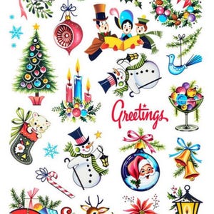 Vintage Image Retro Christmas Assortment Transfers Waterslide Decals CHR293