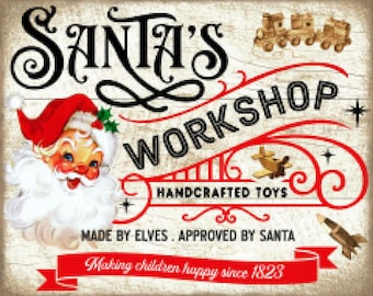 Vintage Grunge Wood Background Santa's Workshop, North Pole, Toys, Farmhouse Art Prints, Vintage Signs, Country Home Decor Digital Download