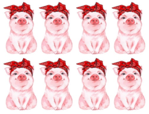 Hand Painted Watercolor Pink Shabby Pig Piglet Flowers Waterslide Decals AN849