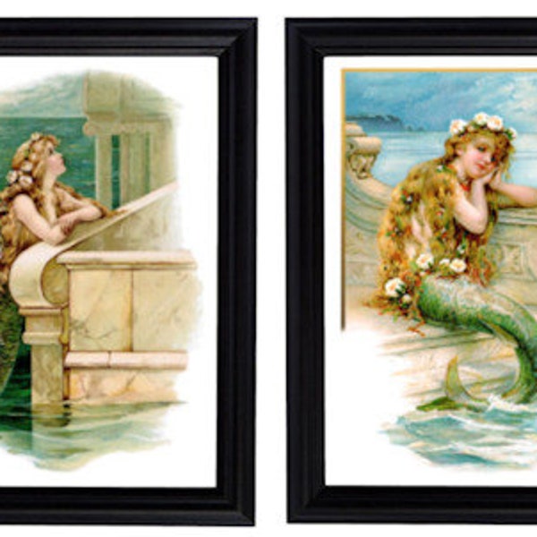 Hans Christian Andersen : The Little Mermaid (1905) ~ Vintage Mermaids Wall Art Print - Giclee Fine Art Print