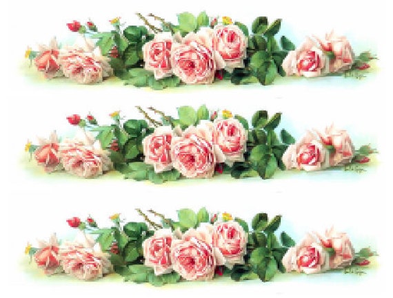 Shabby Pink Roses Swags Flowers Furniture Transfers Waterslide Decals FL550