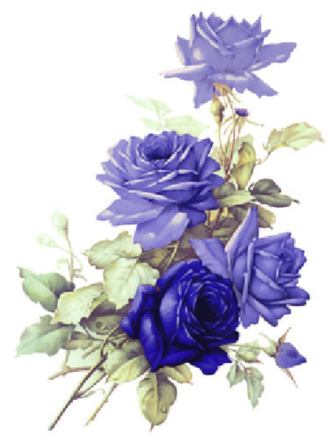 Blue English Roses Vintage Image Bright Blue English Roses Large Transfers Waterslide ...