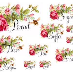 Vintage Image Victorian Shabby Rose Canister Set Transfers Waterslide Decals Labels KI307