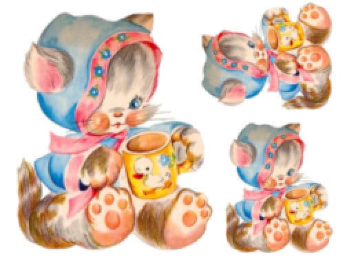 Vintage Image Retro Nursery Baby Kitten Cat Furniture