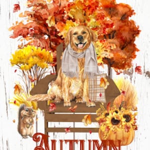 Vintage Grunge Wood Seasons Autumn Retriever Dog Images Digital Download — Printable Ephemera