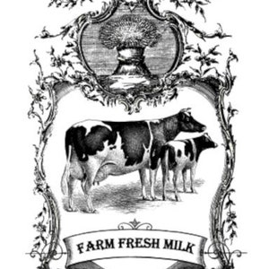 Vintage Image Farm Fresh Milk Cow Dairy Furniture Labels Transfers Waterslide Decals MIS681