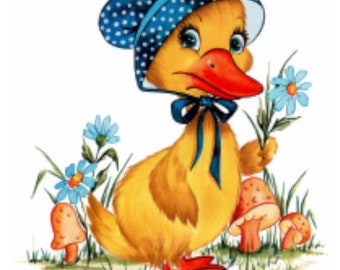 Vintage Image Shabby Retro Nursery Mother Duck Wearing Bonnet Transfers Waterslide Decals~ BIR828