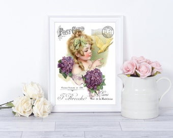 Vintage Image Victorian Girl Canary French Advertising Decor Wall Art Print~Giclee Unframed