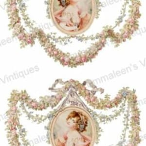 Vintage Image Shabby Framed Victorian Pink Roses Woman Waterslide Decals WOM988