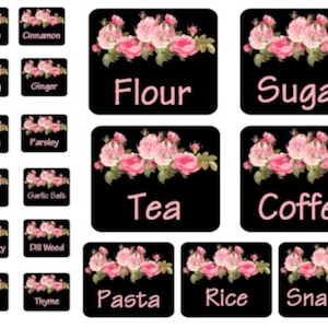 Vintage Image Shabby Pink Roses Canister Spice Labels Transfers Waterslide Decals KI335