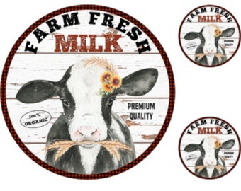 Vintage Image Farm Fresh Milk Cow Dairy Labels Transfers Waterslide Decal MIS682