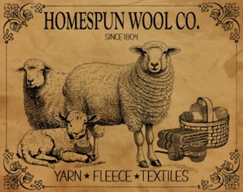 Vintage Grunge Background Farmhouse, Homespun Wool, Sheep,  Primitive, Rustic Country Decor, DIY Sign and Art Print Digital Download