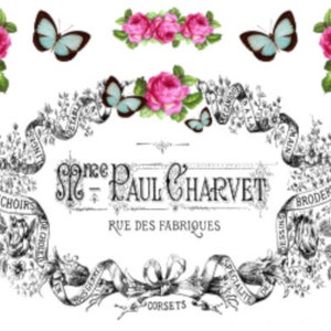 Vintage French Typography Advertising Labels Furniture Transfers Shabby Roses Waterslide Decals MIS603