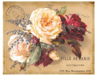 Vintage Image French Label Roses Furniture Transfers Decoupage Waterslide Decals FL543