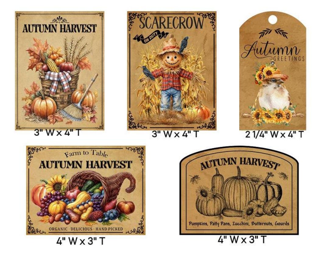 Fall Label Jar Vintage Grunge Background Farmhouse Autumn Harvest, Pumpkins, Labels ...