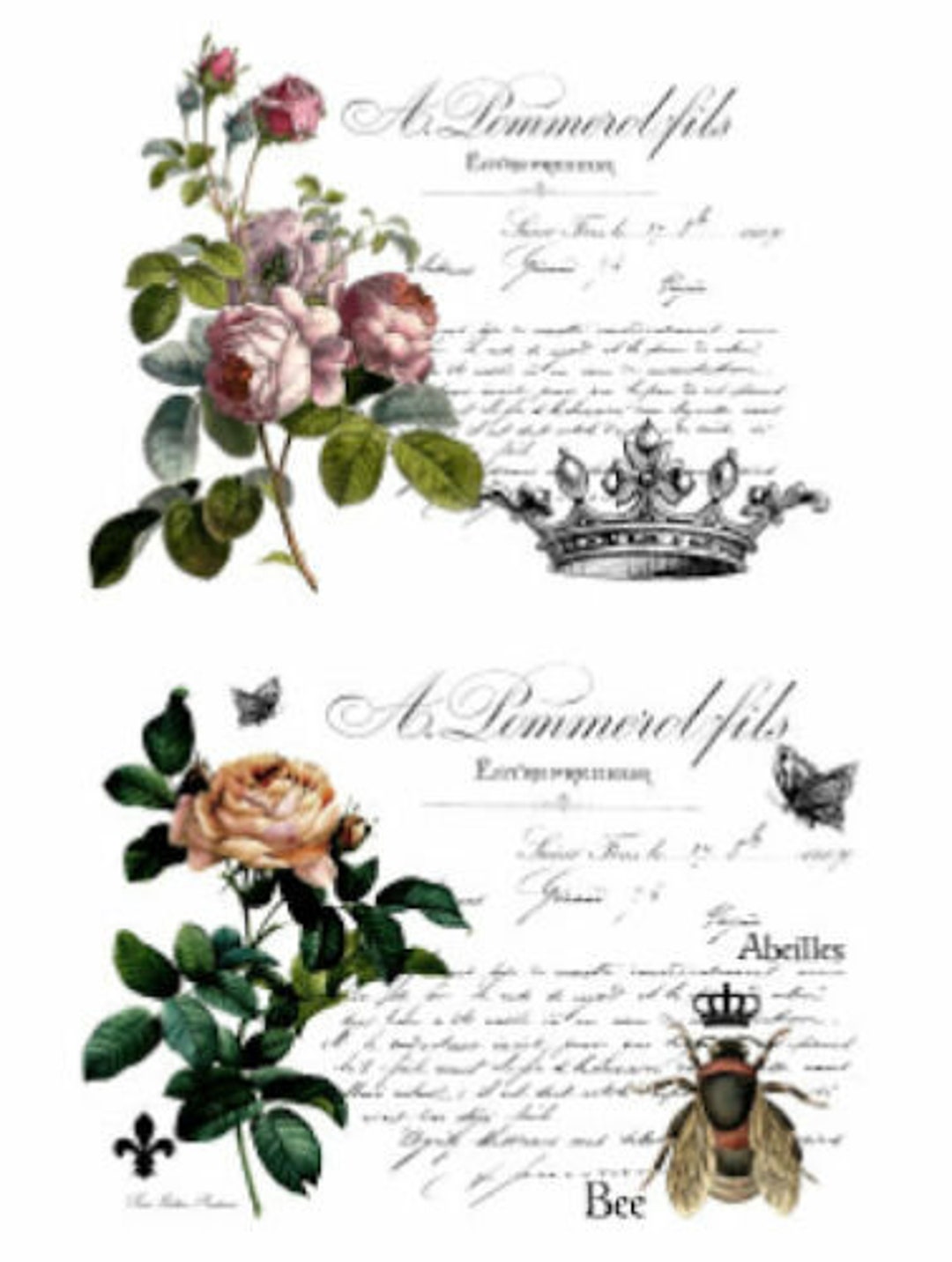 Vintage Image French Flower Labels Furniture Transfers Waterslide ...