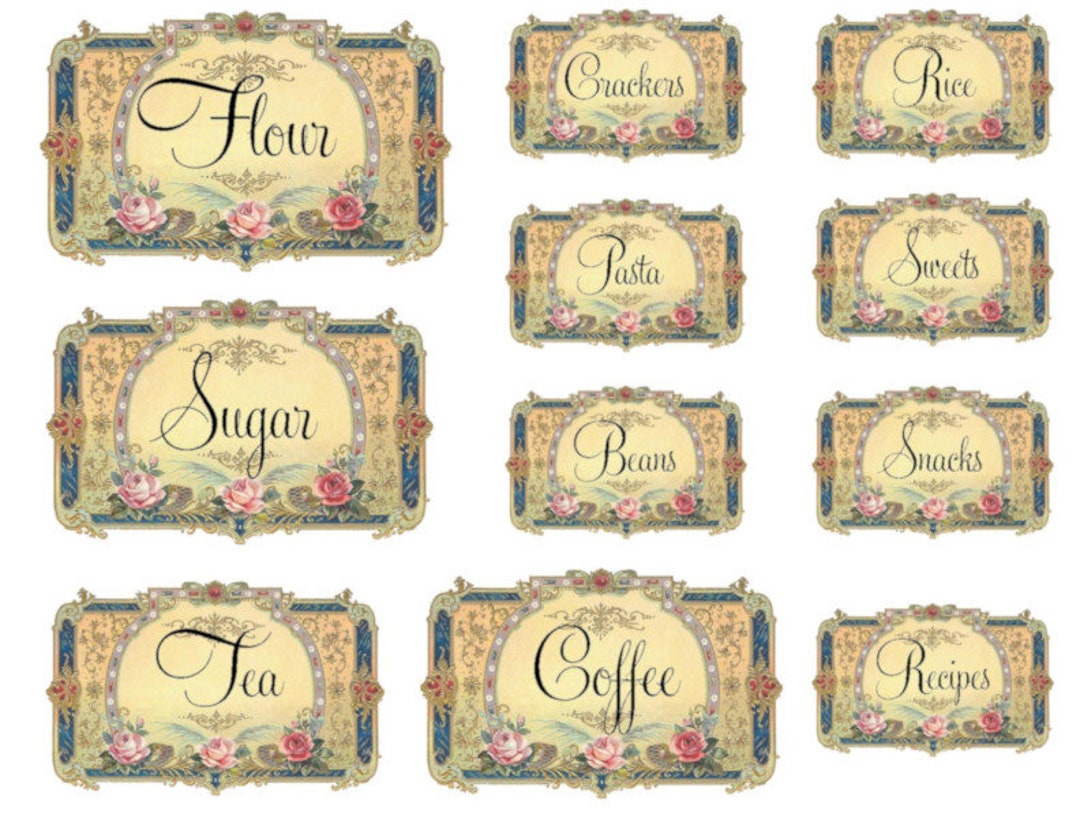 Vintage Image Victorian Kitchen Canister and Pantry Labels Transfers ...