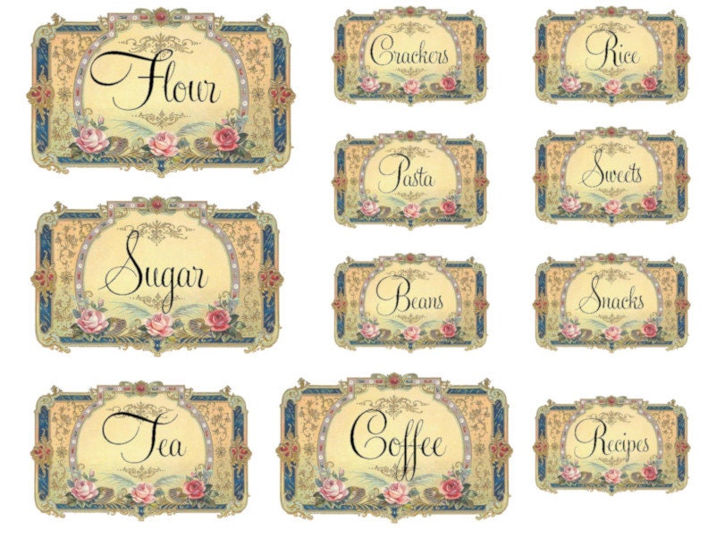 Vintage Image Victorian Kitchen Canister and Pantry Labels Transfers Waterslide Decals~ KI317