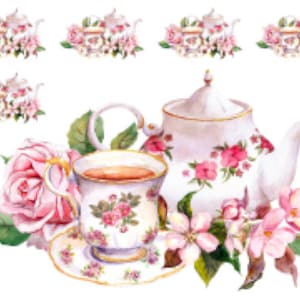 Shabby Pastel Watercolor Roses Tea Set Teacup Furniture Transfers Waterslide Decals MIS670