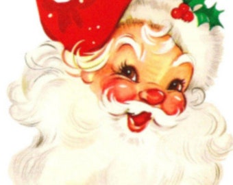 Vintage Image Shabby Retro Red Cap Hat Santa Head Christmas Digital Download — Printable Ephemera