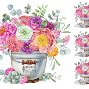 Watercolor Shabby Flowers Succulents Vintage Rustic Can Waterslide Decal FL566