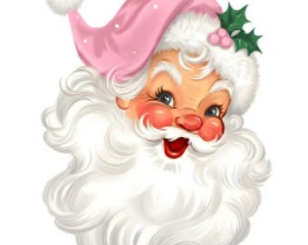 Vintage Shabby Retro Pink Cap Hat Santa Head Christmas Digital Download — Printable Ephemera