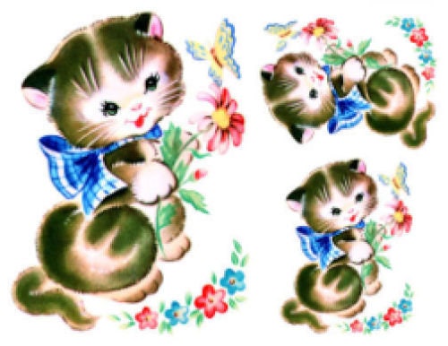 Vintage Image Retro Shabby Girl Kitten Kitty In Bonnet Waterslide Decals AN757 
