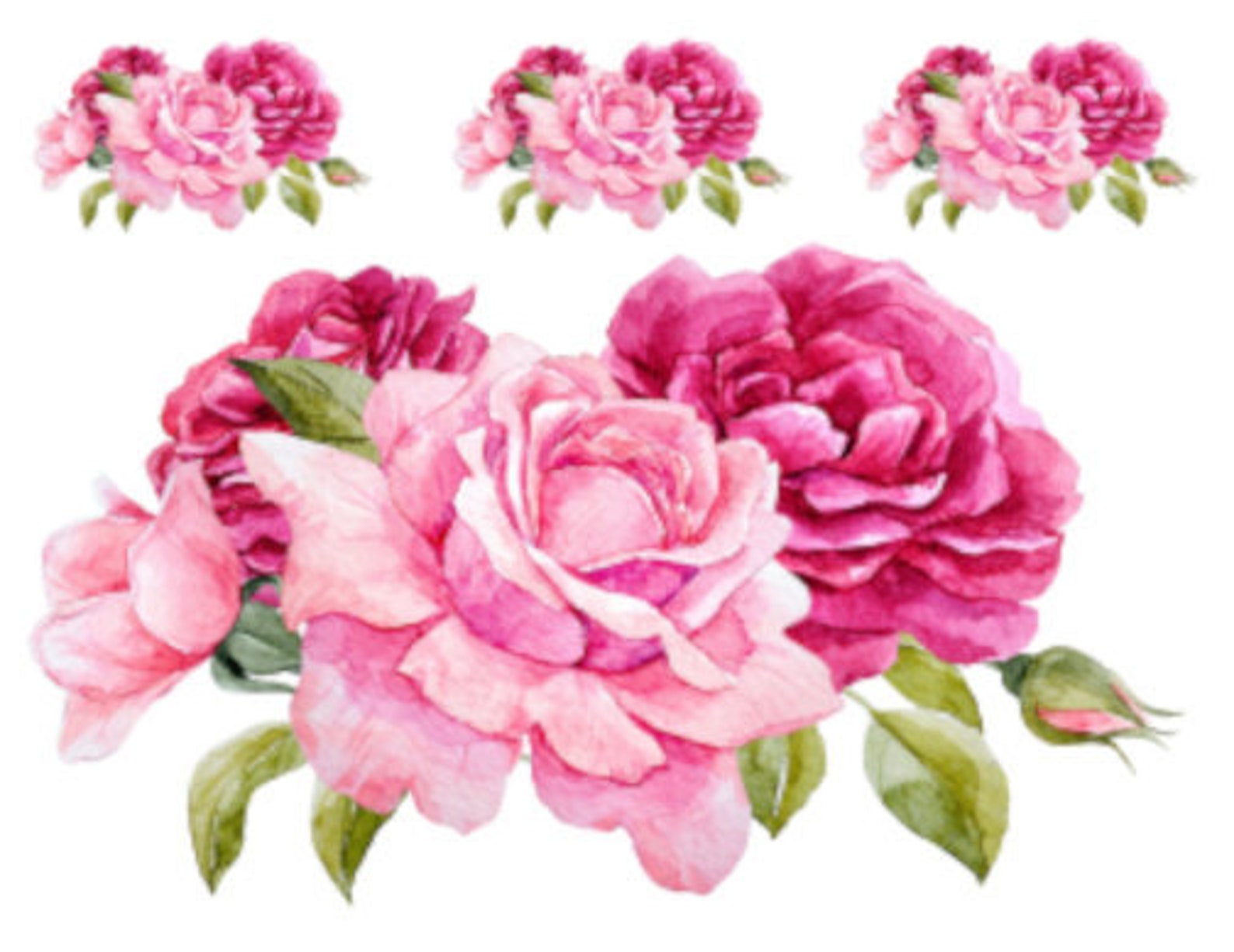 Handpainted Cabbage Shabby Pink Roses Swags Transfers Decoupage ...