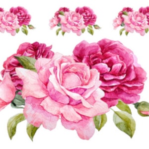 Handpainted Cabbage Shabby Pink Roses Swags Transfers Decoupage Waterslide Decals FL541